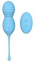 Голубые вагинальные виброшарики BEEHIVE с пультом ДУ - фото 470018