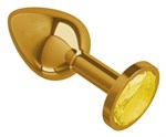 Золотистая конусовидная анальная пробка с желтым кристаллом - 7 см. - фото 63948