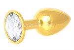 Золотистая анальная пробка с прозрачным кристаллом - 7 см. - фото 1363397