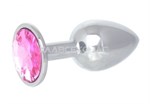 Серебристая анальная втулка с розовым кристаллом в основании - 7 см. - фото 175406