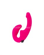 Ярко-розовый анатомический страпон с вибрацией - фото 175554