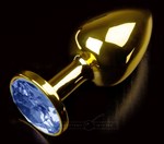 Золотистая анальная втулка с синим стразом - 7 см. - фото 158169
