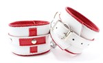 Бело-красные кожаные наручники  Медсестричка  - фото 158352