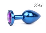 Коническая синяя анальная втулка с кристаллом фиолетового цвета - 9,3 см. - фото 64798