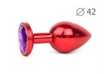 Коническая красная анальная втулка с кристаллом фиолетового цвета - 9,3 см.  - фото 64814