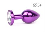 Коническая фиолетовая анальная втулка с прозрачным кристаллом - 8,2 см. - фото 1187732