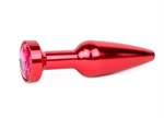 Удлиненная коническая гладкая красная анальная втулка с малиновым кристаллом - 11,3 см. - фото 1187822