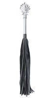Черная плеть из кожи Gray с серебристой ручкой - 64 см. - фото 100380