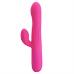 Розовый вибратор Douglas с клиторальным отростком и функцией расширения - 24,9 см. 107842