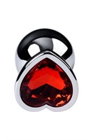 Серебристая коническая анальная пробка с красным кристаллом-сердечком - 7 см. - фото 1336955