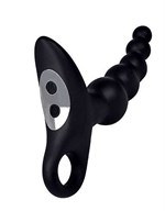 Черный силиконовый анальный вибромассажер-ёлочка с колечком-ограничителем - фото 1402975