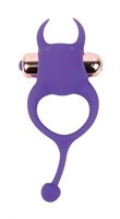 Фиолетовое эрекционное виброкольцо с рожками и хвостиком - фото 1403009