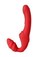 Красный безремневой страпон с вибрацией - фото 1403076