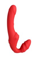 Красный безремневой страпон с вибрацией - фото 1403078