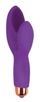 Фиолетовый силиконовый вибромассажер с округлым клиторальным отростком - фото 92859