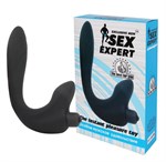 Черный удлиненный силиконовый массажер простаты Sex Expert с отростком - фото 177857