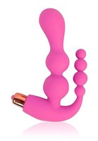 Розовый анально-вагинальный вибратор - 20 см. - фото 177882
