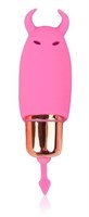 Розовый силиконовый вибромассажер с рожками - 6,4 см. - фото 1403124