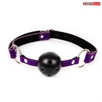 Черно-фиолетовый пластиковый кляп-шарик с отверстиями Ball Gag - фото 178022