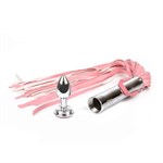 Розовая плетка Notabu с розовым кристаллом на рукояти - 58 см. - фото 65943