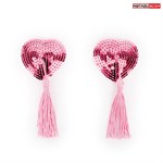 Розовые текстильные пестисы в форме сердечек с кисточками - фото 66020