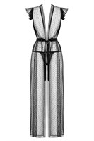 Восхитительный длинный полупрозрачный пеньюар с атласным поясом - фото 93425