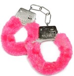 Металлические наручники с розовой опушкой и ключиком - фото 100445