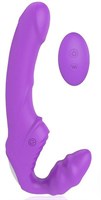 Фиолетовый безремневой страпон с 9 режимами вибрации и пультом ДУ - фото 164793