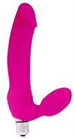 Розовый силиконовый безремневой страпон с вибрацией - фото 470478