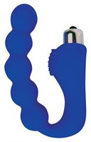 Синий силиконовый анальный вибромассажер-елочка - фото 164854