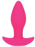 Розовая коническая анальная вибровтулка с ограничителем - 8,5 см. - фото 1403863