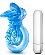 Голубое эрекционное виброкольцо 10 Function Vibrating Tongue Ring - фото 1403899