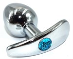 Серебристая анальная пробка для ношения из нержавеющей стали с голубым кристаллом - 8 см. - фото 161338