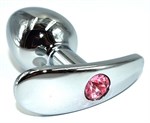 Серебристая анальная пробка для ношения из нержавеющей стали с розовым кристаллом - 8 см.  - фото 1403957