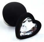 Черная анальная силиконовая пробка с прозрачным кристаллом в форме сердца - 8,8 см. - фото 1411060