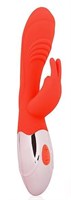 Красный вибромассажер с клиторальным зайчиком - фото 164912