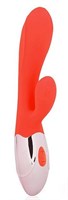 Красный вибромассажер с отростком с 10 режимами вибрации - фото 178648