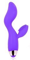 Фиолетовый изогнутый вибромассажер с клиторальным стимулятором с шипиками - фото 165904