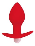 Красная коническая анальная вибровтулка с ограничителем - 8 см. - фото 1404033