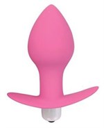 Розовая коническая анальная вибровтулка с ограничителем - 8 см. - фото 1404035