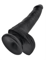 Черный фаллоимитатор с мошонкой и присоской 6  Cock with Balls - 17,8 см. - фото 165541