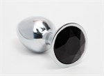 Серебристая анальная пробка с черным кристаллом - 8,2 см.  - фото 1404496