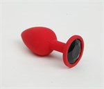 Красная анальная пробка с черным стразом - 7,6 см. - фото 1404500