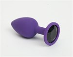Фиолетовая анальная пробка с черным стразом - 7,6 см. - фото 1404504