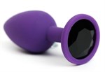 Фиолетовая анальная пробка с черным стразом - 7,6 см. - фото 1404503