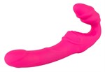Розовый безремневой страпон с вибрацией - фото 1404607