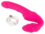 Розовый безремневой страпон с вибрацией - фото 1404610