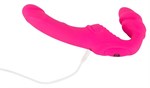 Розовый безремневой страпон с вибрацией - фото 1404611