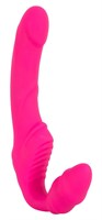 Розовый безремневой страпон с вибрацией - фото 179907