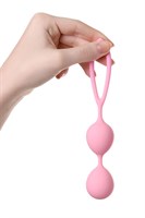Розовые силиконовые вагинальные шарики с ограничителем-петелькой - фото 1404939
